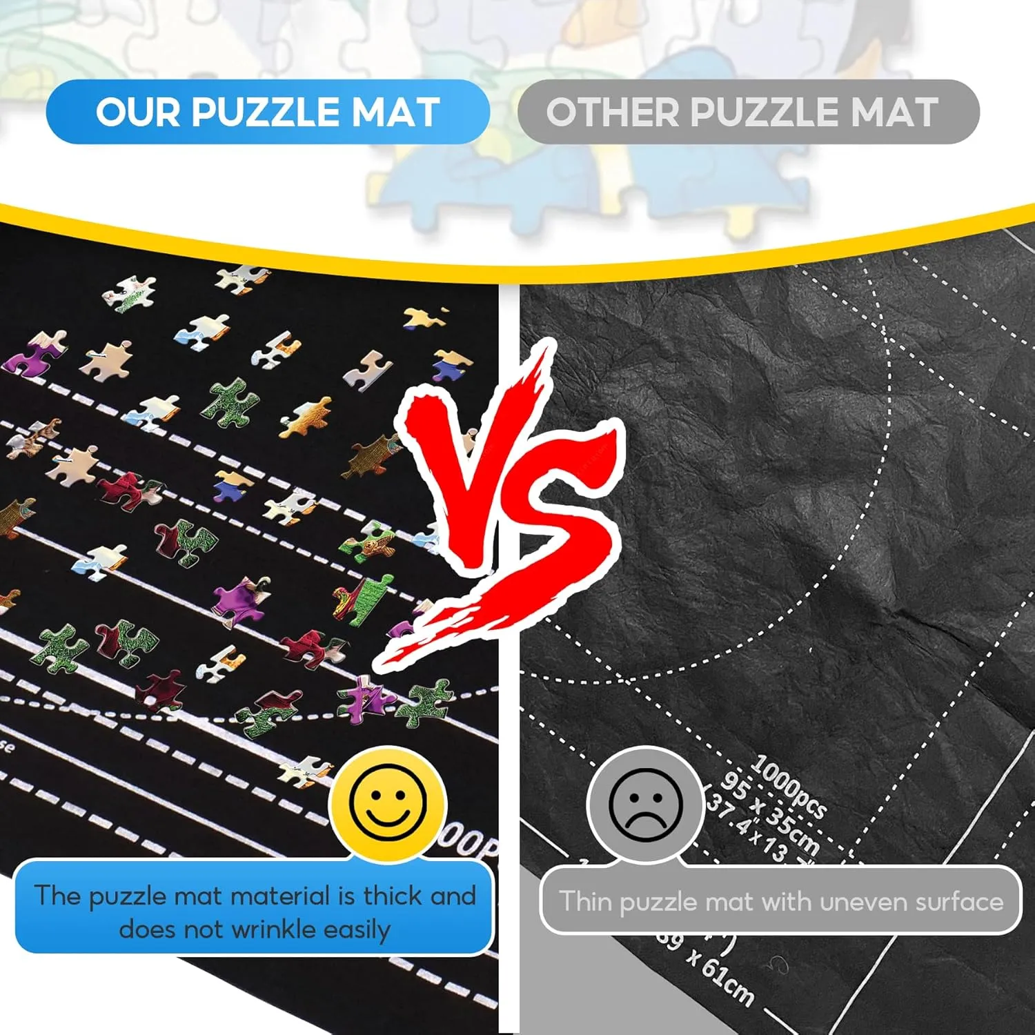 Jigsaw Puzzle Mat Roll Up 1500 2000 3000 Piece Portable Table Puzzle Board Mat Saver Keeper, Smooth Top & Non-Slip Felt Bottom with 6 Sorting Trays, Storage Bag, Inflatable Roller for Kids Adults Gift