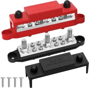 Joinfworld Bus Bar 250A 12V Power Distribution Block with 3 x 3/8"(M10) Studs Marine Bus Bar Terminal Block 12 Volt DC Battery Busbar with Cover - Negative&Positive