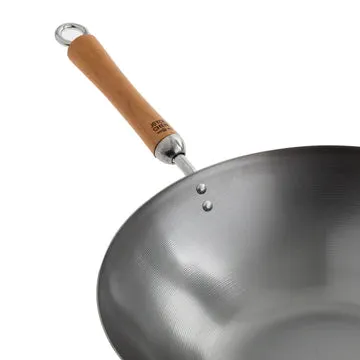 Joyce Chen Classic Series 4 Piece Flat Bottom Wok Set, 14", Carbon Steel/Birch Handles