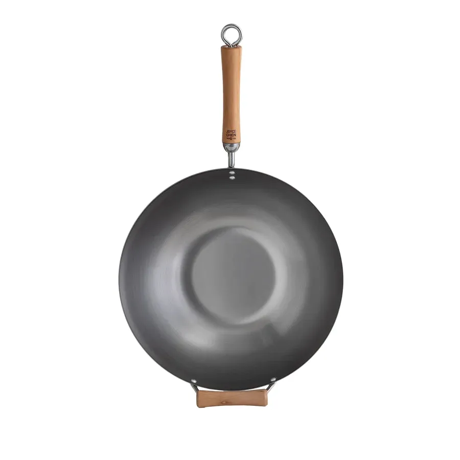 Joyce Chen Classic Series 4 Piece Flat Bottom Wok Set, 14", Carbon Steel/Birch Handles