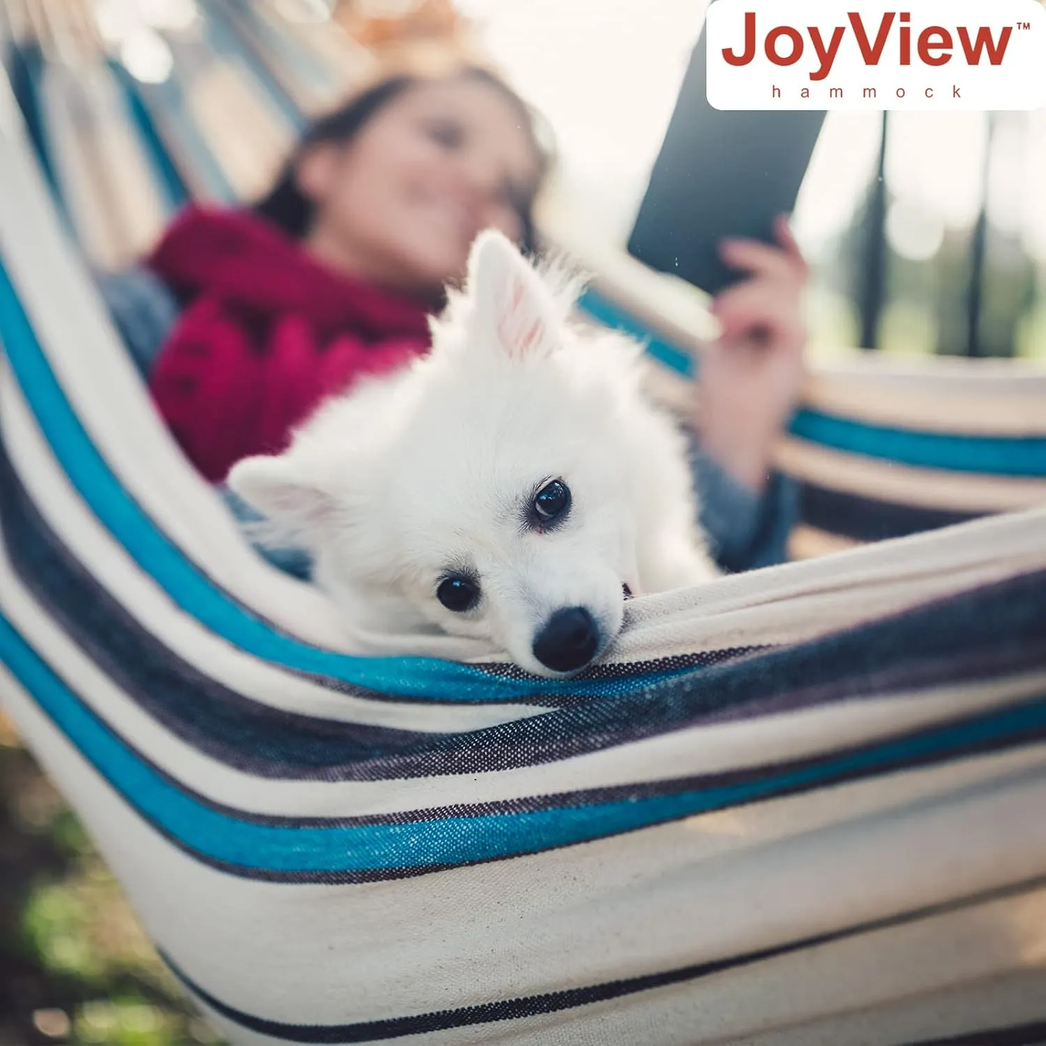 JoyView Brazilian Hammock for Single Person - Portable Cotton Hammock with Hanging Ropes & Carry Bag - 78.8x39.4' - 300LBS Capacity - Perfect for Outdoor/Indoor - Blue Stripe