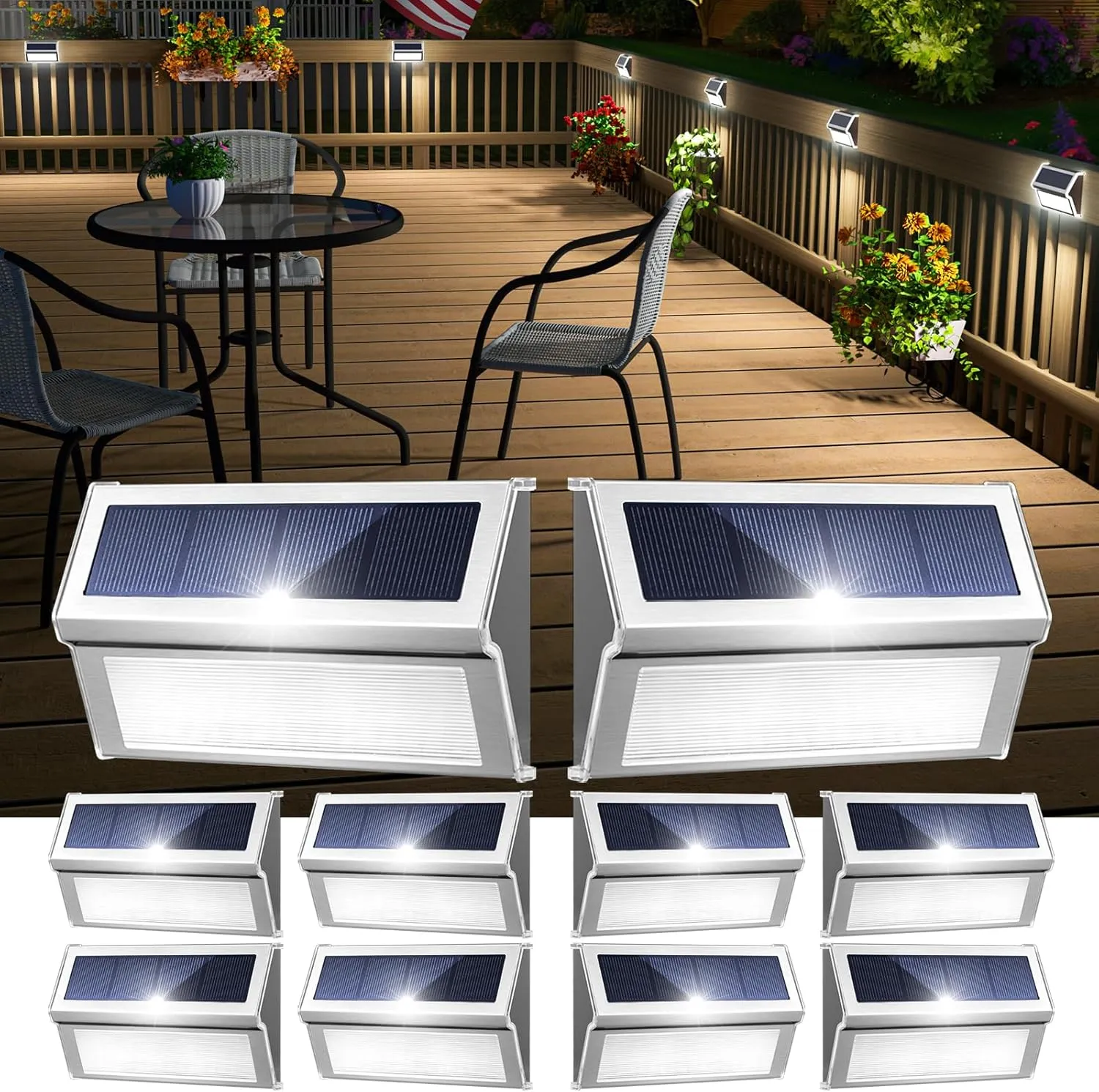 JSOT Solar Step Deck Lights for Outside Decorative - 10Pack Solar Stairs Lights Outdoor Waterproof for Yard Garden Landscape Pool Fence Step Wall 9 LED Beads Lighting