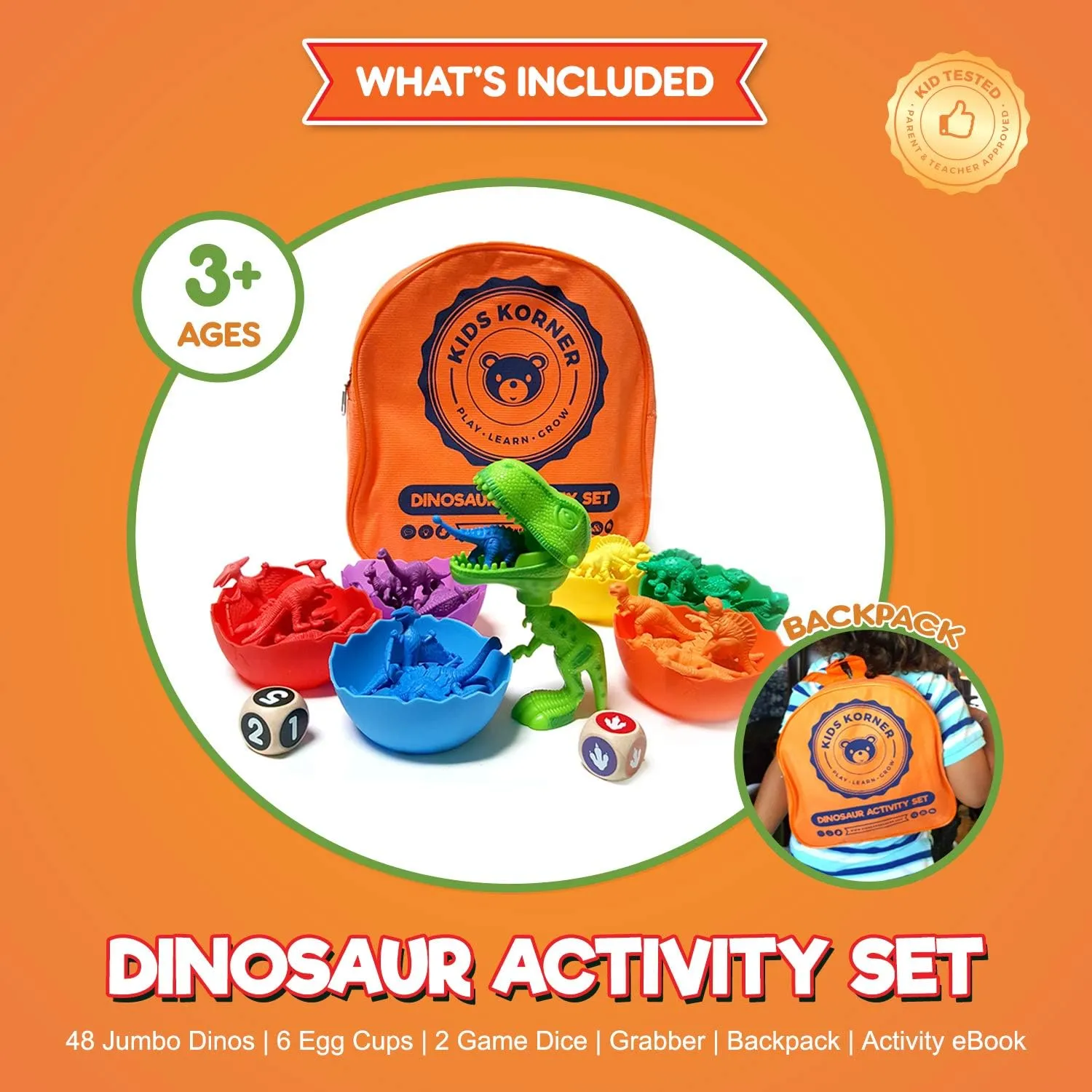 Jumbo Sorting & Counting Dinosaurs Matching Game - Educational Dinosaur Toys for 3 4 5 Year Olds with 54 Math Manipulatives, Dino Grabber, Toddler Games Dice, Toy Storage & Kids Activities eBook