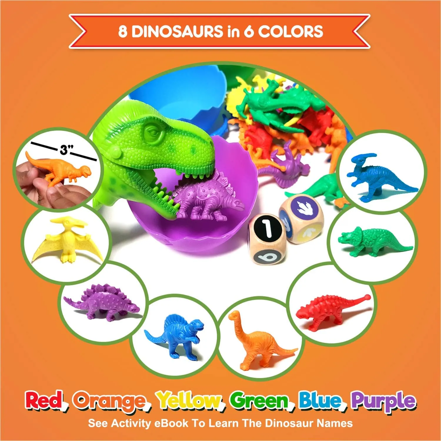 Jumbo Sorting & Counting Dinosaurs Matching Game - Educational Dinosaur Toys for 3 4 5 Year Olds with 54 Math Manipulatives, Dino Grabber, Toddler Games Dice, Toy Storage & Kids Activities eBook