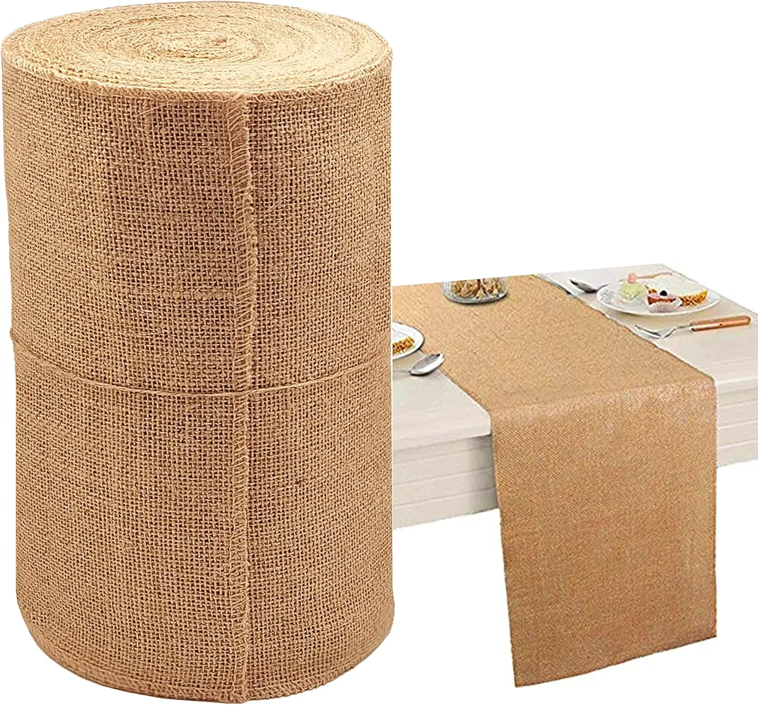 Jute Burlap Table Runner-12'' Wide x 20 Yards Long Burlap Fabric Roll Perfect for Weddings, Table-Runners, Farmhouse-Style Dining Room, Decorations & Crafts.