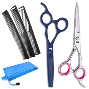 JW Professional Hair Cutting Scissors & Thinning Shear Set with Comb Set - Razor Edge Series