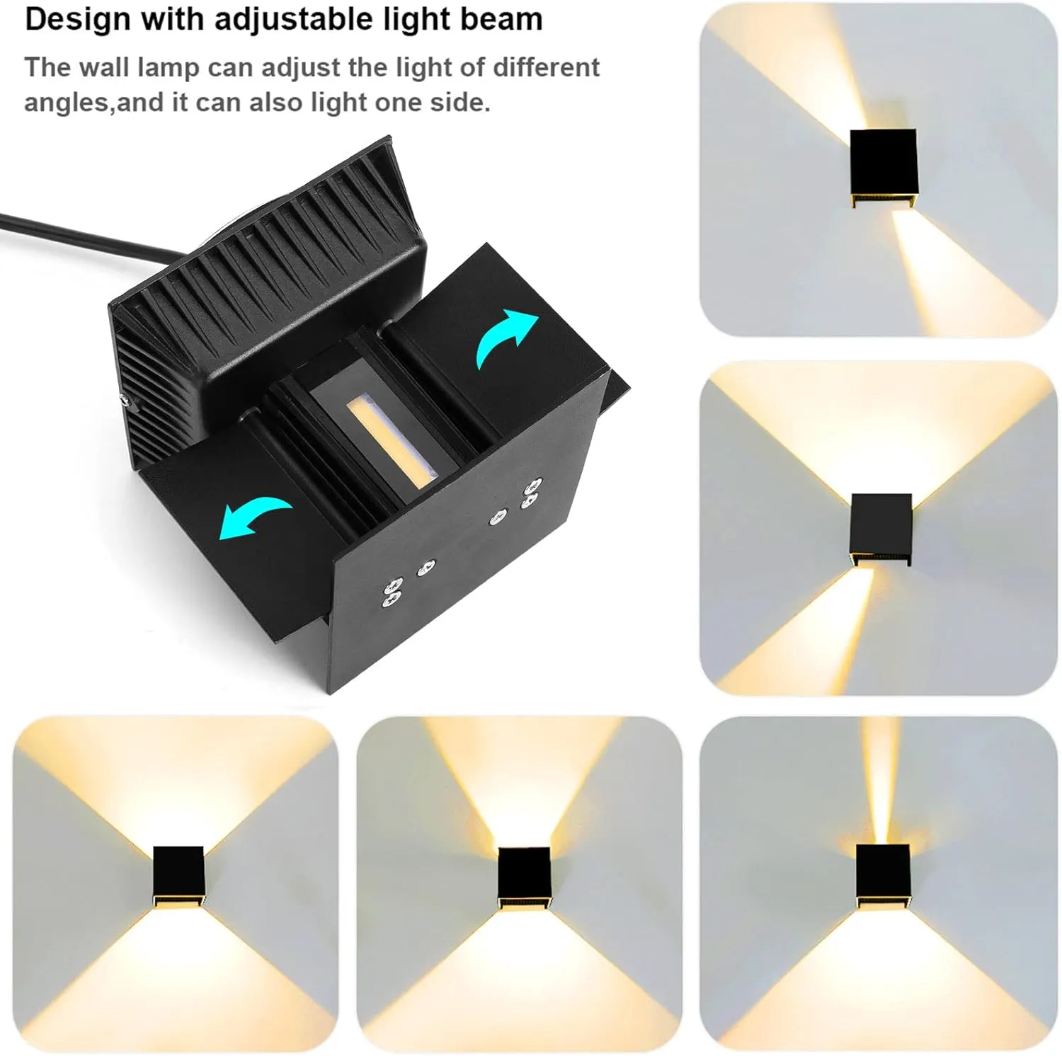 Kawell 24W Modern Wall Sconce Light LED Wall Lamp Waterproof IP65 Aluminum LED Wall Light Adjustable Beam Angle Indoor Outdoor for Bathroom Living Room Bedroom Hallway Corridor Stairs, Black 3000K
