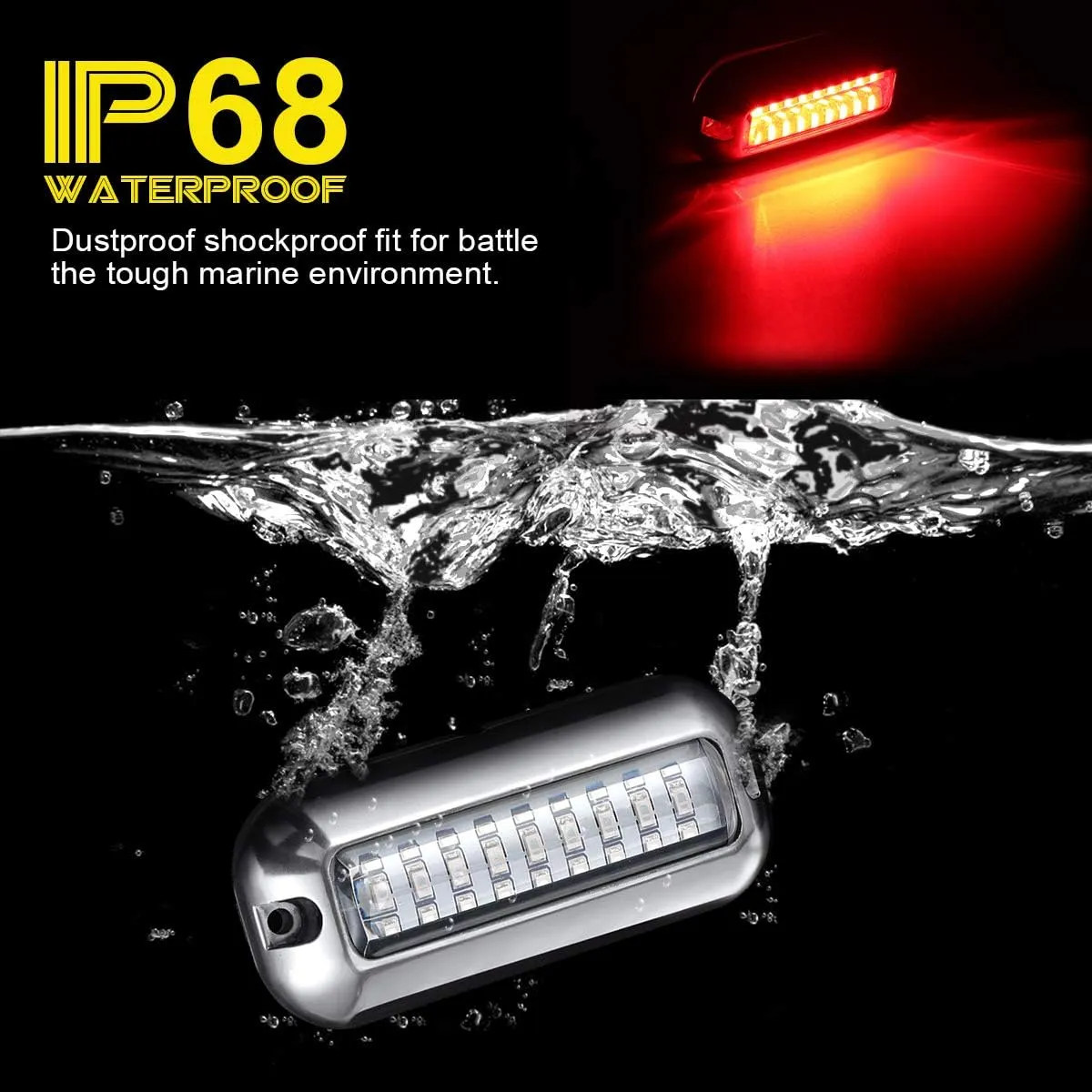 Kawell 27 LED LED Underwater Boat Yacht Lights Waterproof IP68 SUS316 Stainless Steel Pontoon Marine Transom Lights for Swiming Driving Fishing Red