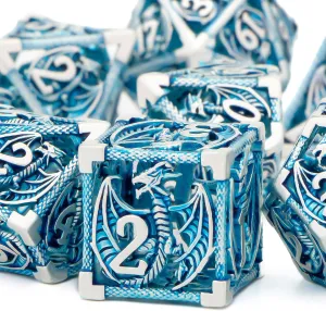 KERWELLSI DND Dice Set with Gifts Box, 7pcs Polyhedral Hollow Metal Dice Set for Role Playing Game, D and D Dice D20 D12 D10 D8 D6 D4 (Blue)