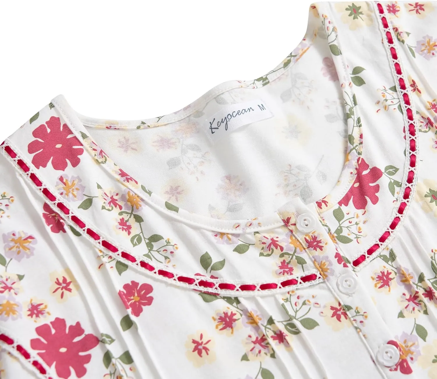 Keyocean Women Nightgowns, Soft 100% Cotton Lightweight Short Sleeve Night-dresses for Ladies