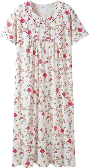 Keyocean Women Nightgowns, Soft 100% Cotton Lightweight Short Sleeve Night-dresses for Ladies
