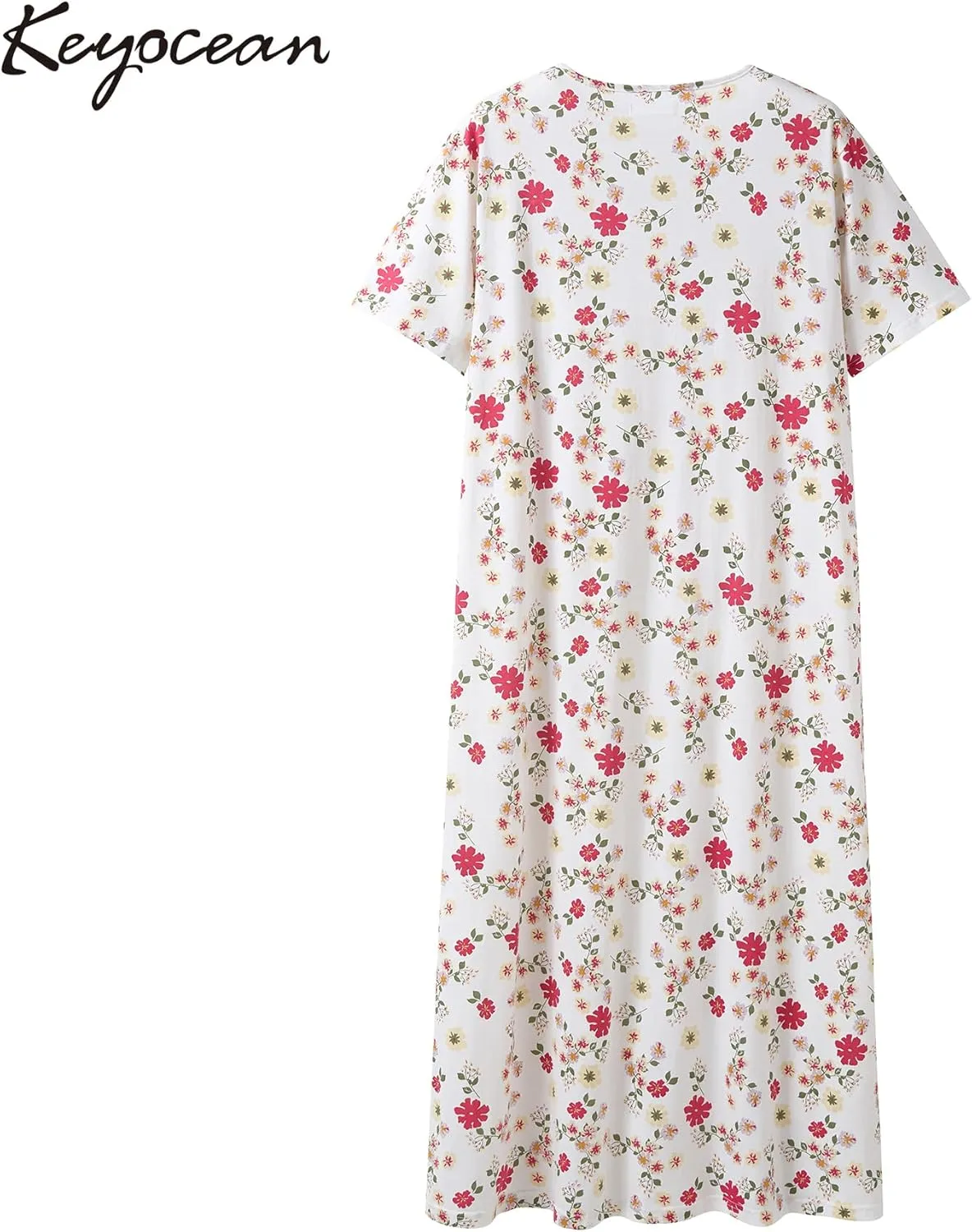 Keyocean Women Nightgowns, Soft 100% Cotton Lightweight Short Sleeve Night-dresses for Ladies