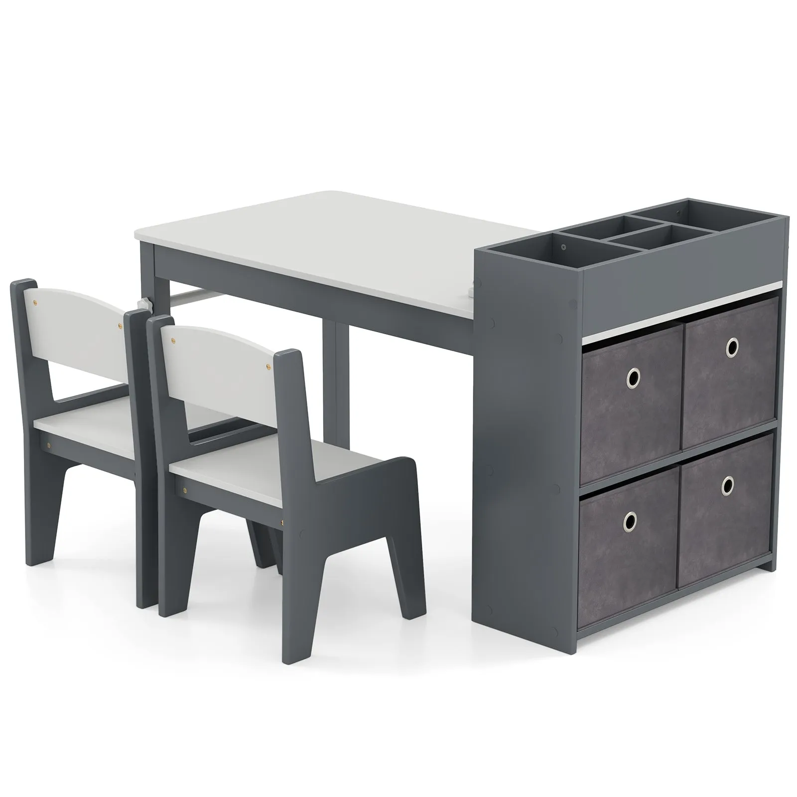 Kids Art Table and Chairs Set with 2 Chairs and Paper Roll-Gray