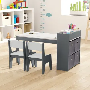 Kids Art Table and Chairs Set with 2 Chairs and Paper Roll-Gray