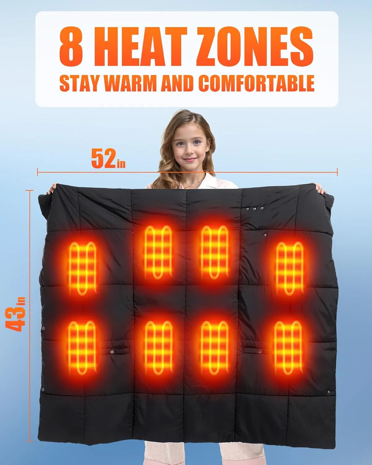 Kids Heated Blanket Battery Operated - Boys and Girls 7.4V DC Portable Wireless Cordless USB Heating Blanket for Outdoors