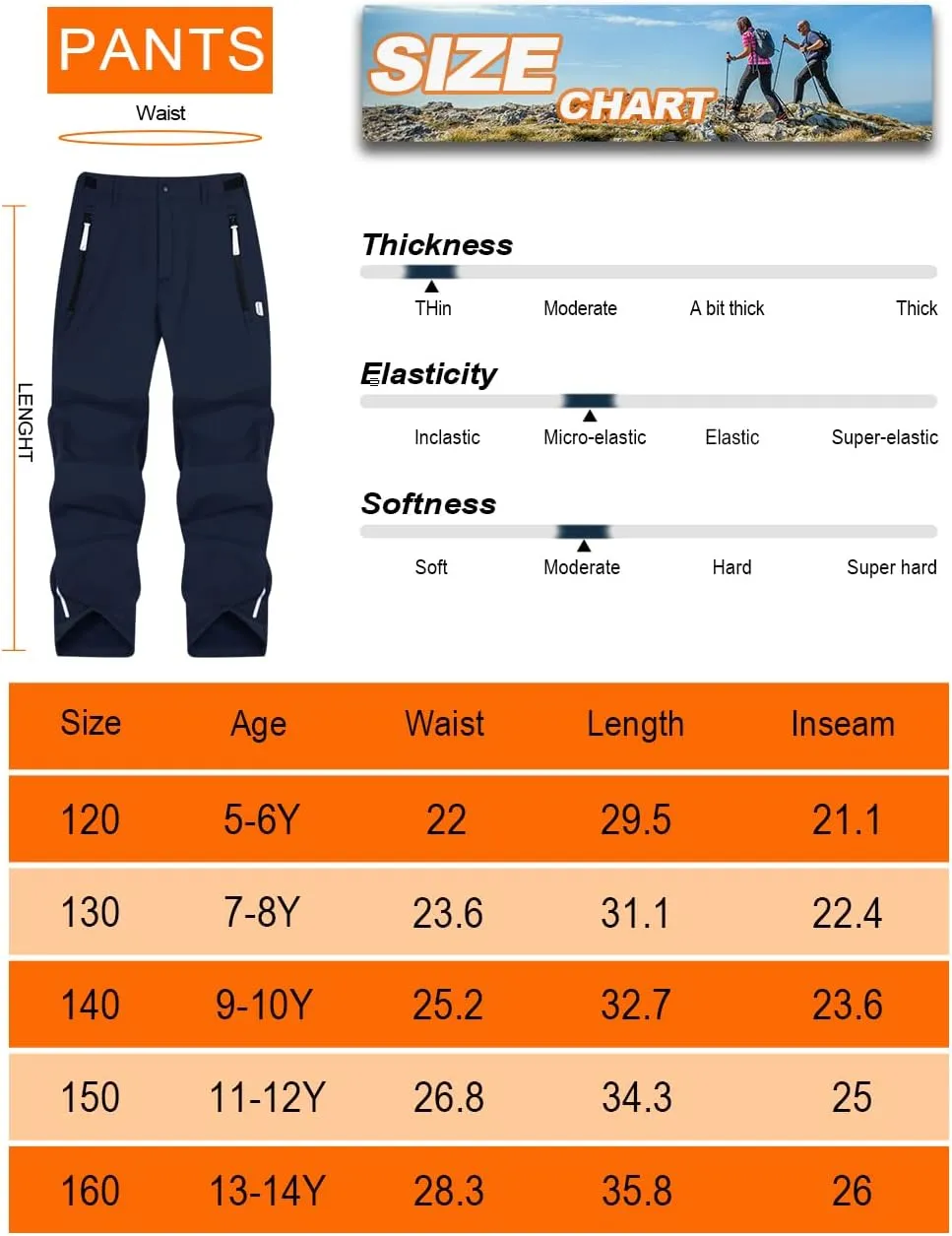 Kids Hiking Pants Waterproof Quick Dry Boys Camping Cargo Pant Lightweight Softshell Uniform Pants for Kid Girls
