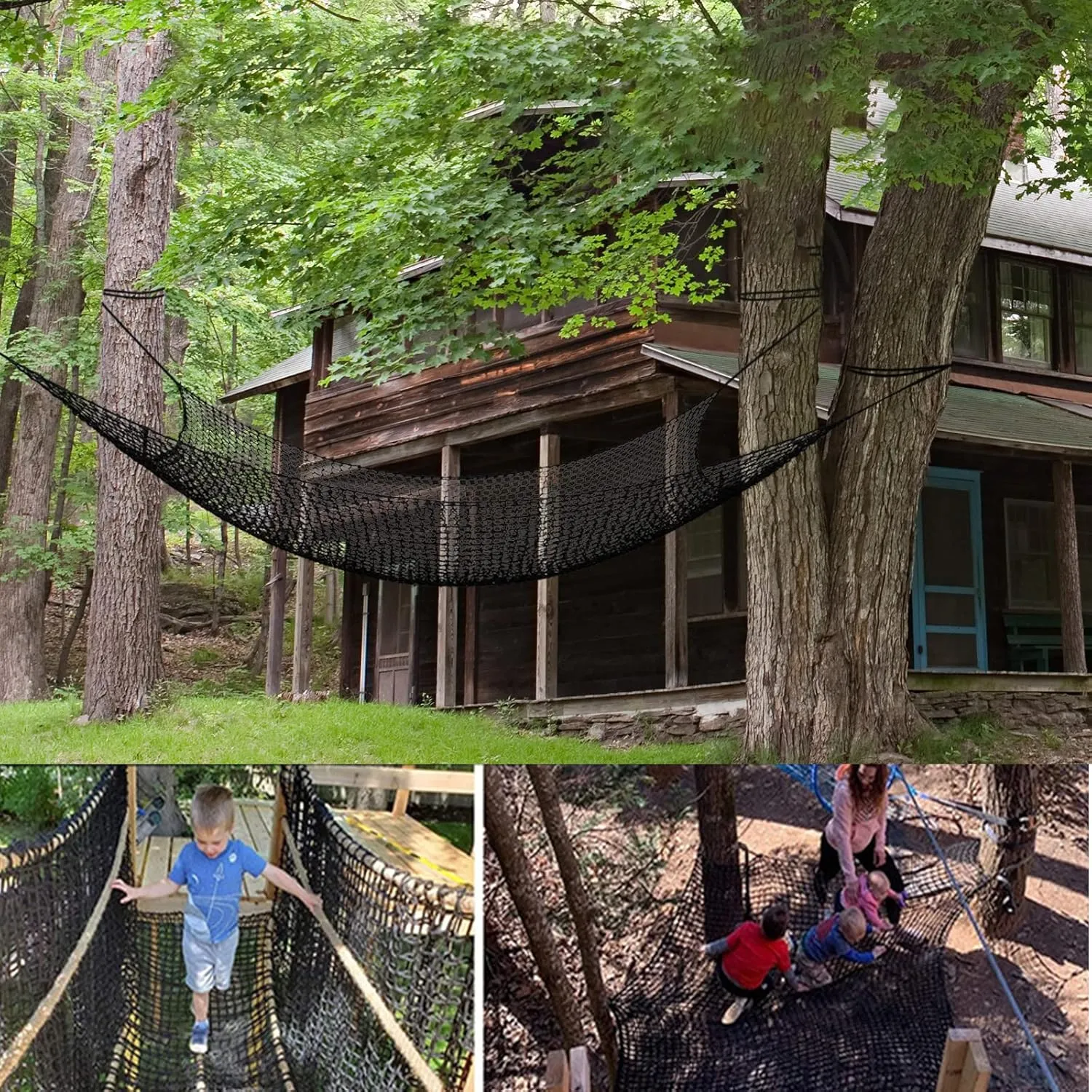 Kids Playground Net Play Safety Net Outdoor Backyard Treehouse Climbing Cargo Net Double Layers Climbing Rope Net DUSUYO Black Nylon(3.3FT*9.9FT)