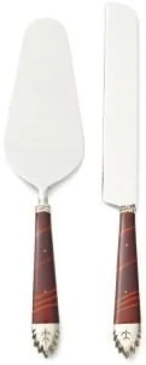 Kim Seybert Zebrawood Brown & Silver Cake Server Set