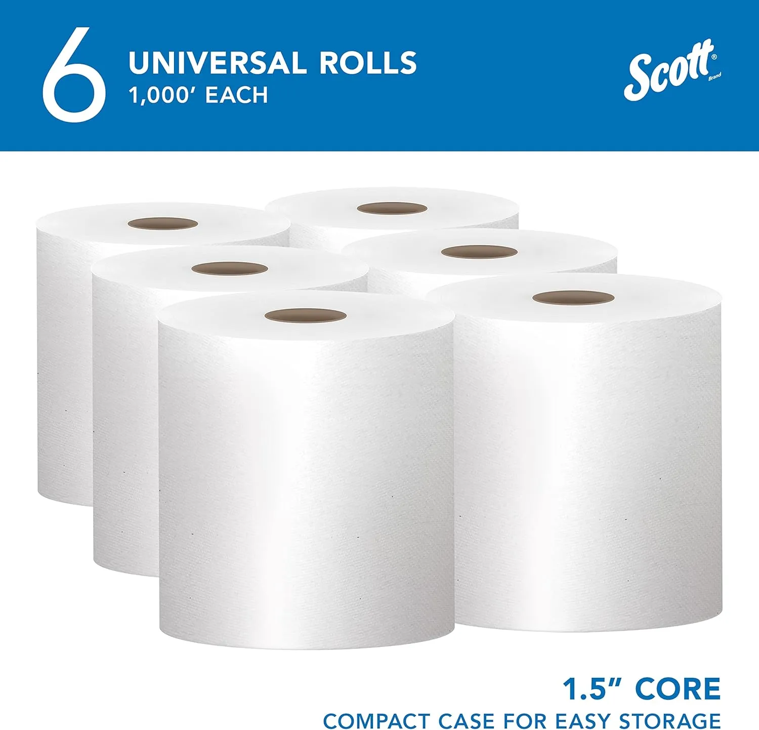 Kimberly-Clark PROFESSIONAL Scott Essential High Capacity Hard Roll Paper Towels (01005), White, 1000' / Roll, 6 Paper Towel Rolls/Convenience Case