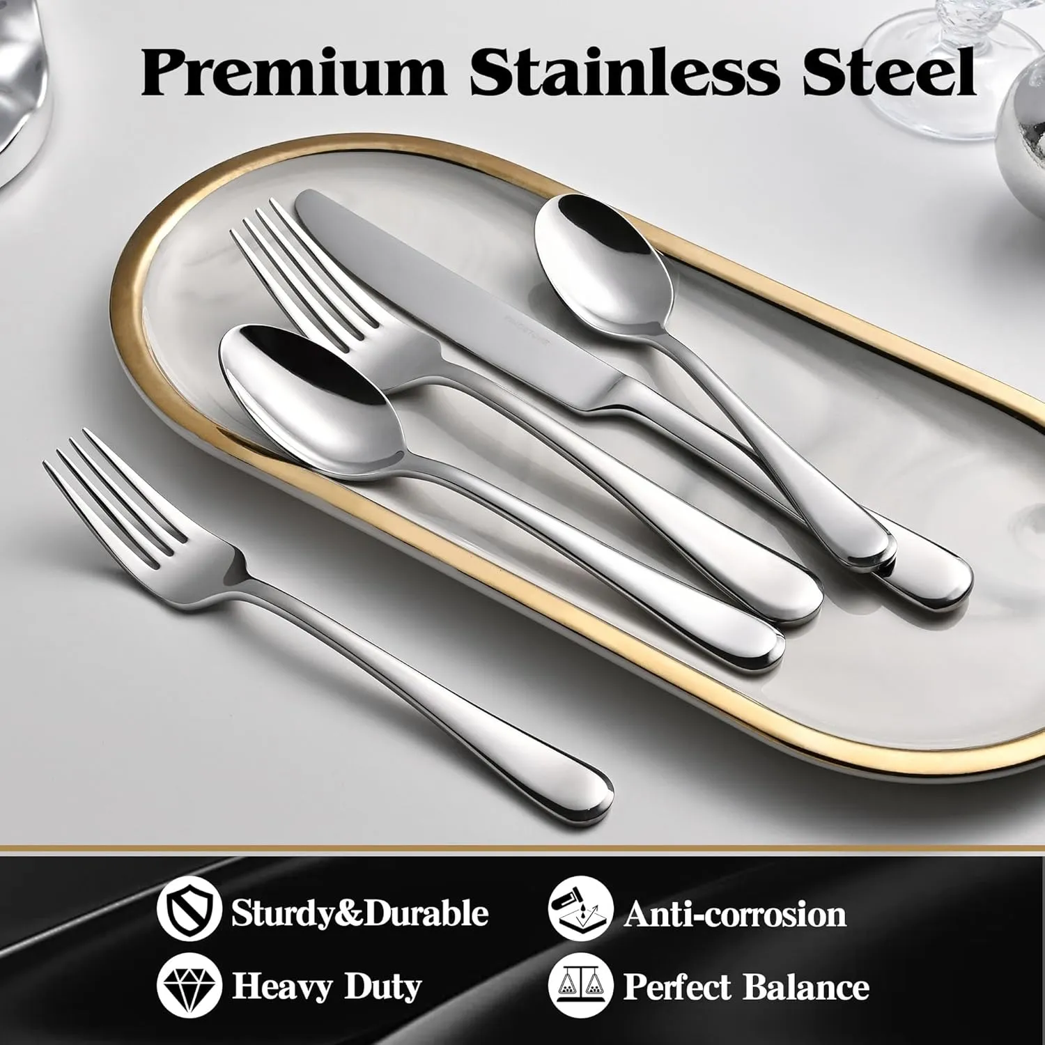 KINGSTONE 40 Pieces Silverware Set for 8, Premium Stainless Steel Flatware Set, Heavy Duty and Modern Design Cutlery Set, Mirror Polished, Dishwasher Safe
