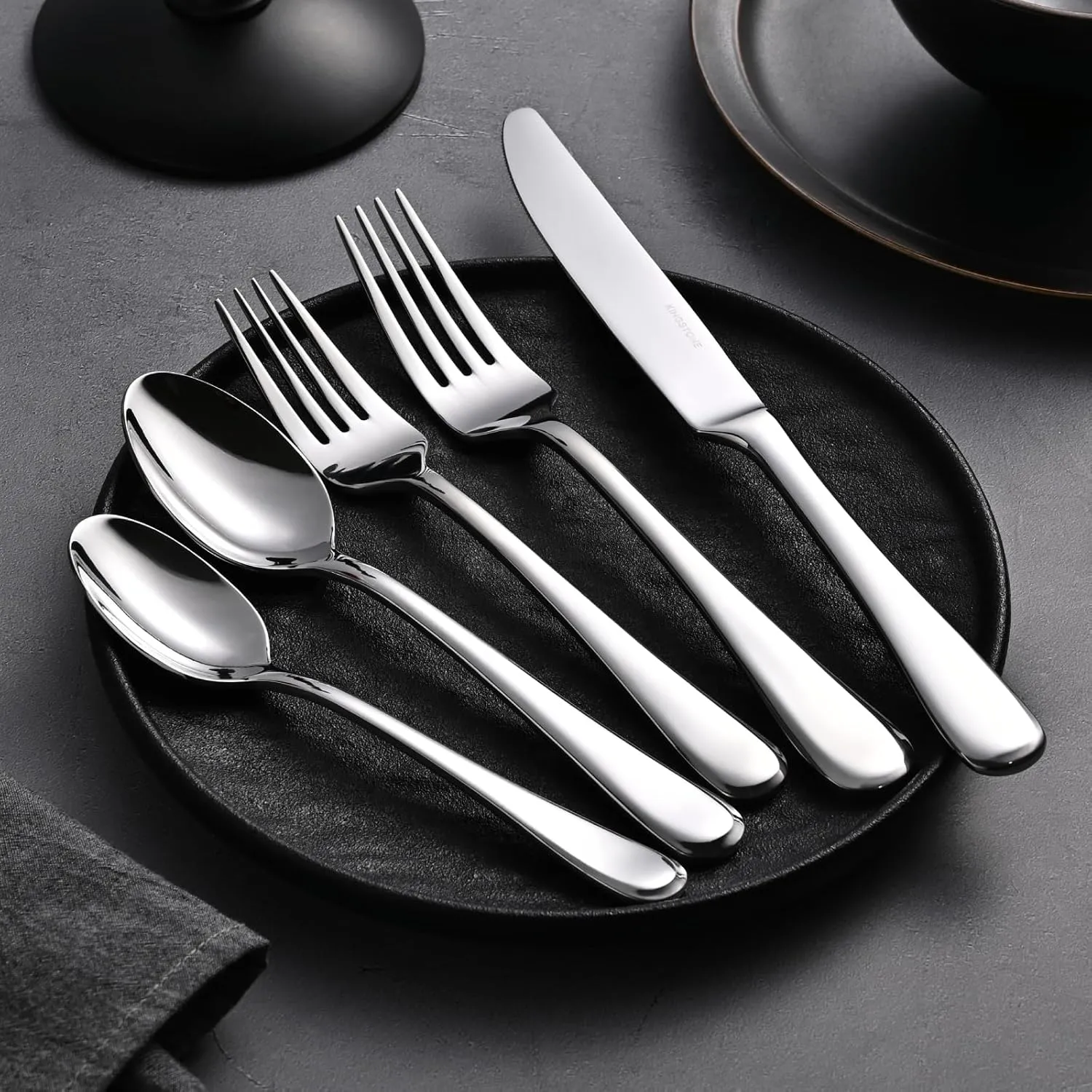 KINGSTONE 40 Pieces Silverware Set for 8, Premium Stainless Steel Flatware Set, Heavy Duty and Modern Design Cutlery Set, Mirror Polished, Dishwasher Safe