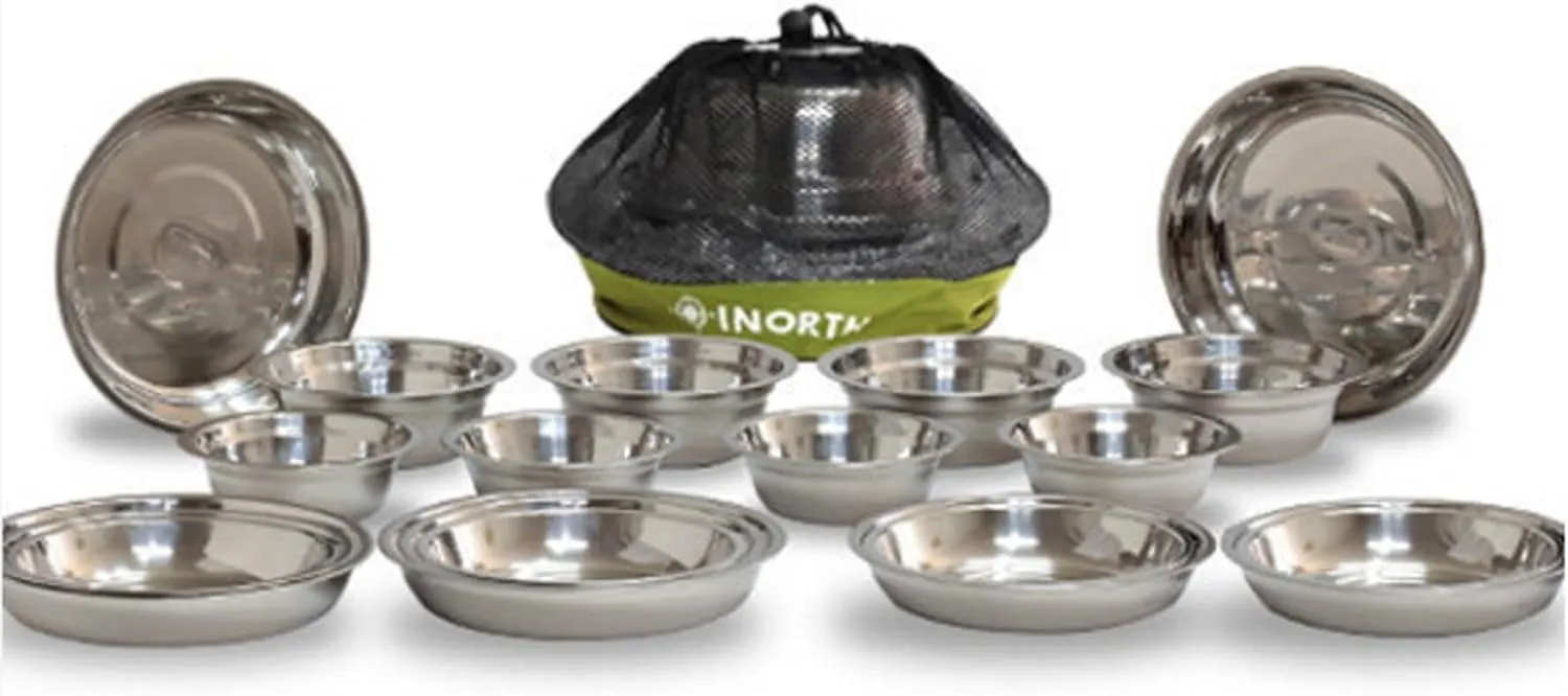 Kitchen Art Stainless Steel Camping Bowl Plate Set 21p for 4 Person