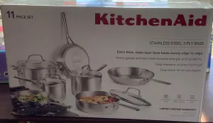 KitchenAid® 3 Ply Base Stainless Steel 11
Piece Cookware Set, Brushed Stainless Steel