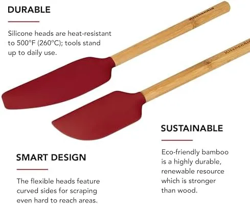 KitchenAid Bamboo Spatula Set, Empire Red, 2-Piece