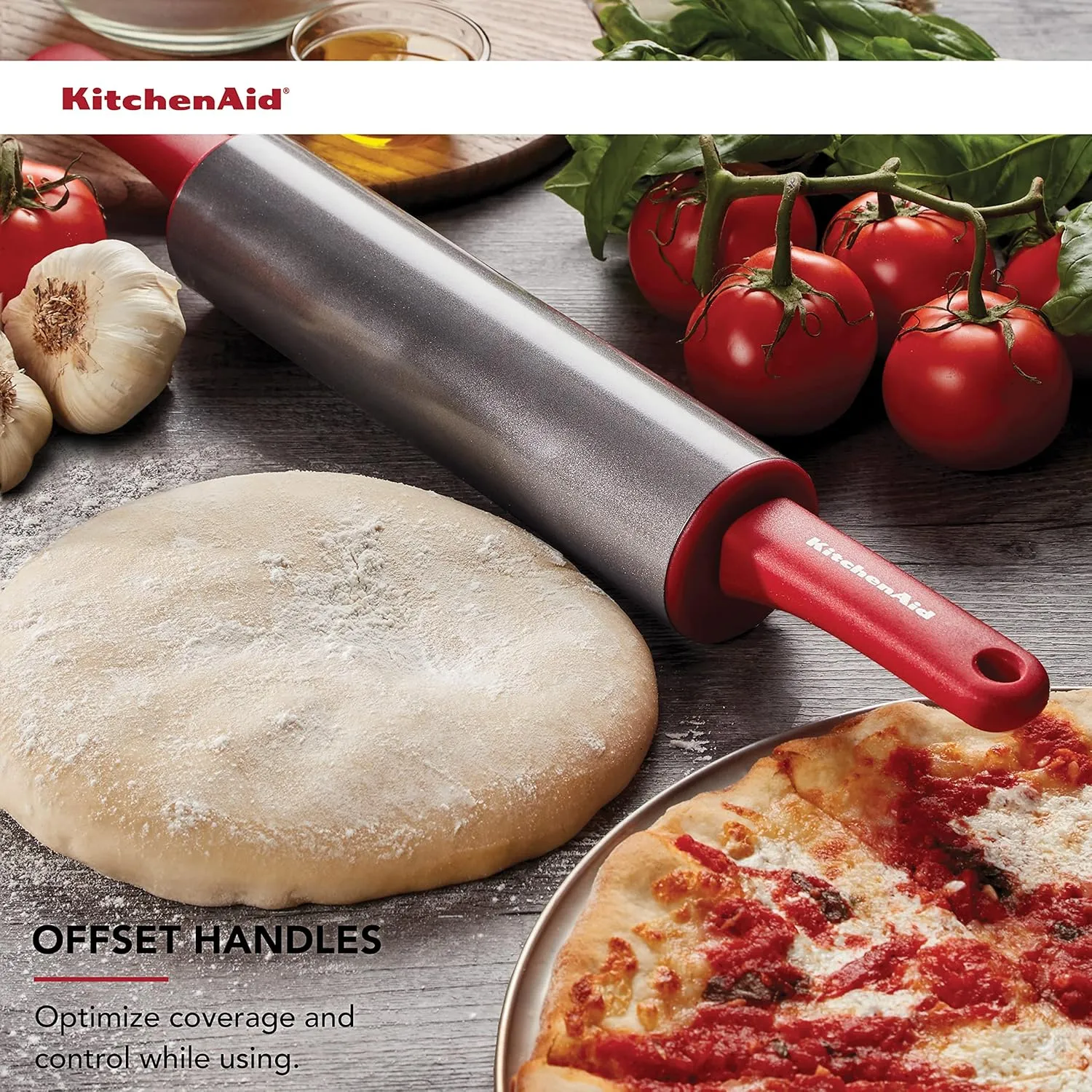 KitchenAid Gourmet Rolling Pin, One Size, Steel, Red, 2.5 x 2.5 x 22 inches