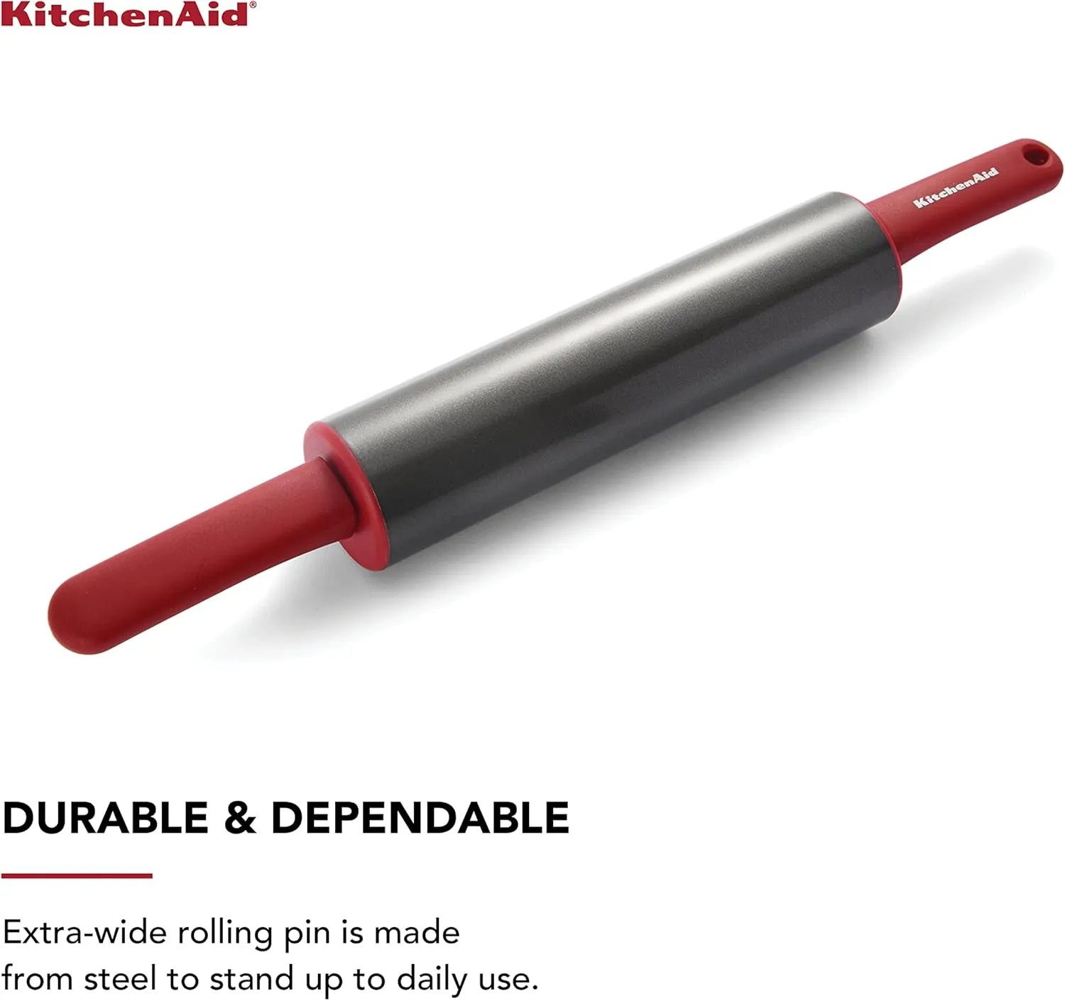 KitchenAid Gourmet Rolling Pin, One Size, Steel, Red, 2.5 x 2.5 x 22 inches