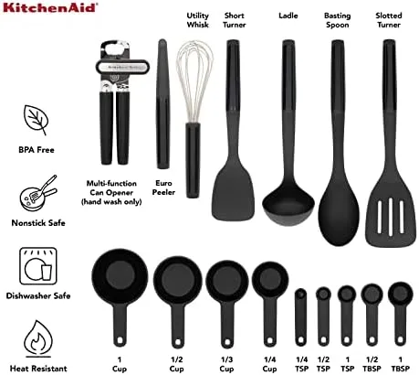 KitchenAid Universal Tool and Gadget Set, 16 Piece, Black