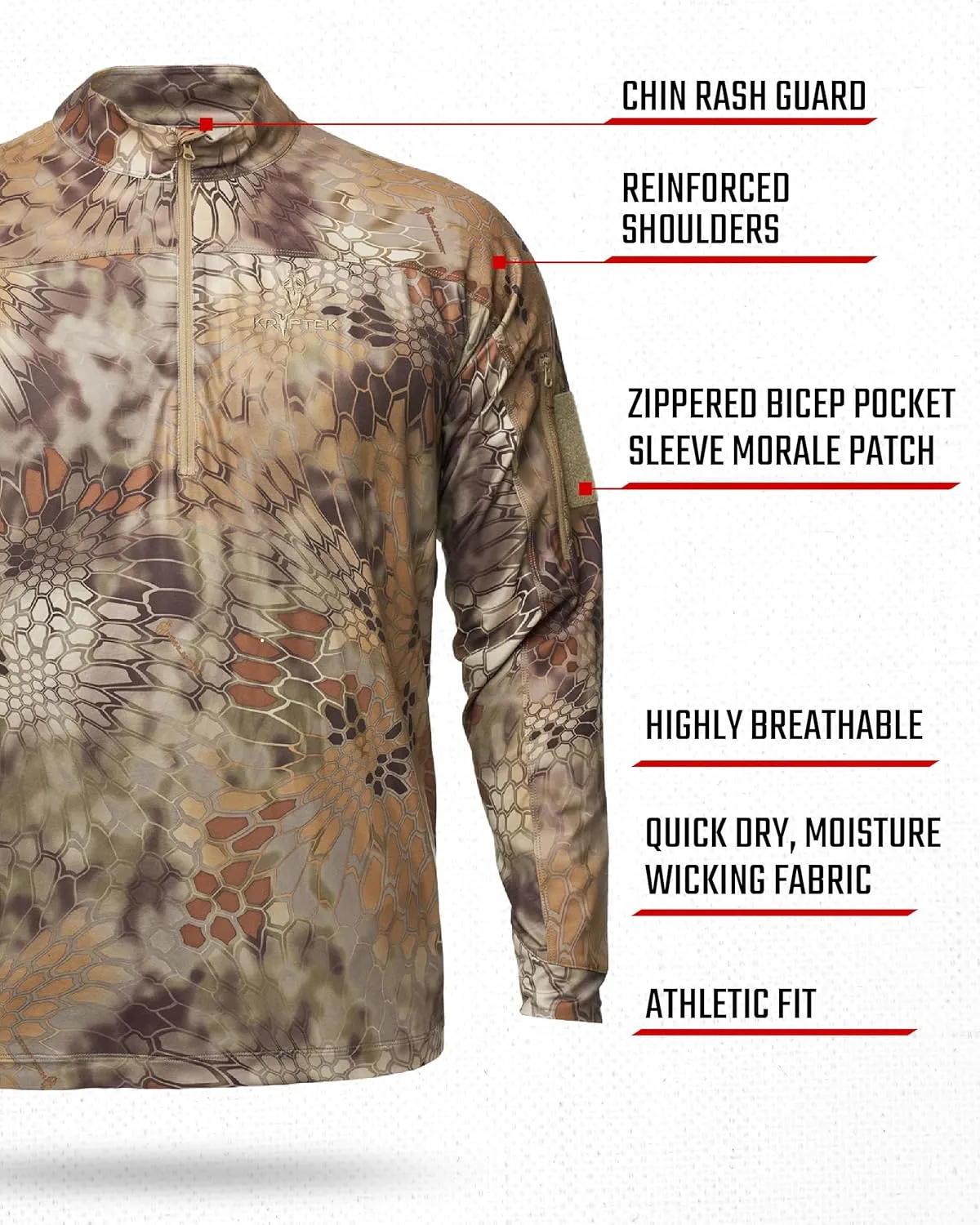Kryptek Men's Valhalla 2 Long Sleeve Half Zip, Lightweight Camo Hunting Shirt