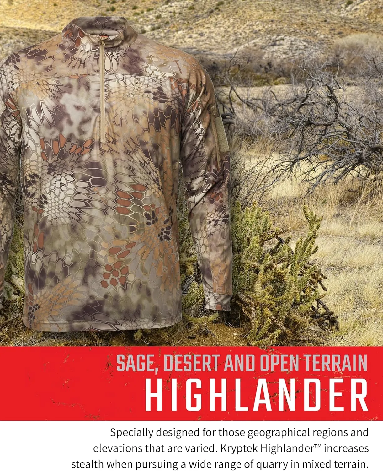 Kryptek Men's Valhalla 2 Long Sleeve Half Zip, Lightweight Camo Hunting Shirt