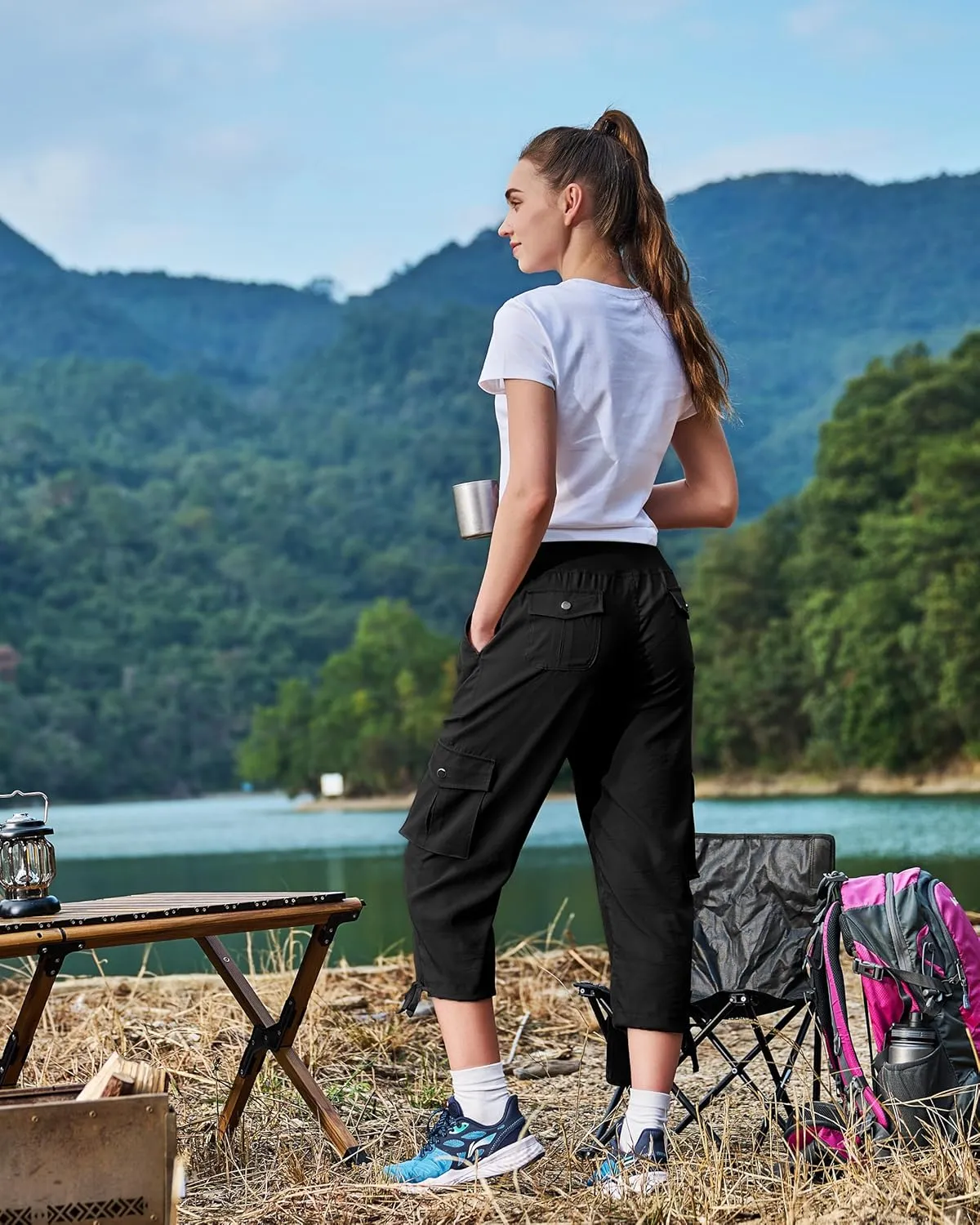Ksmien Women's Hiking Capris Quick Dry Lightweight Ladies Summer Cargo Pants 8 Pockets for Travel Camping
