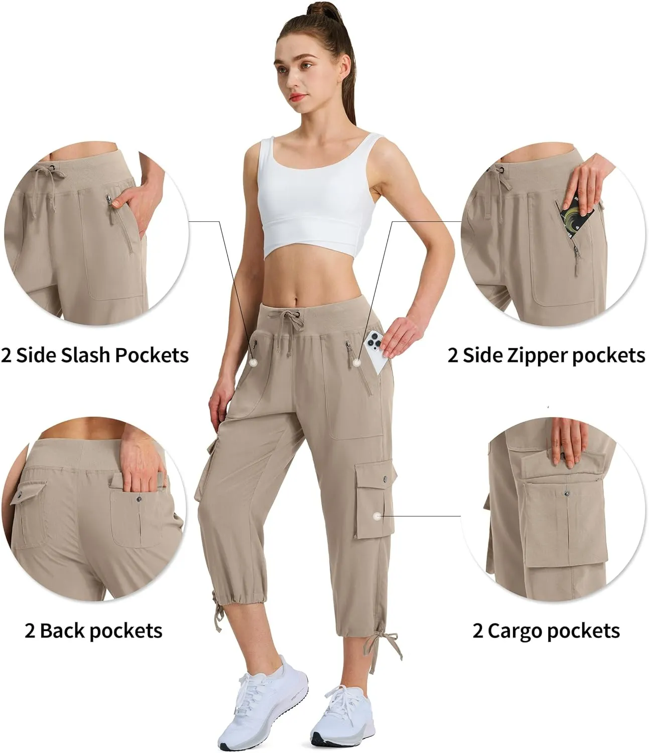 Ksmien Women's Hiking Capris Quick Dry Lightweight Ladies Summer Cargo Pants 8 Pockets for Travel Camping