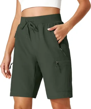 Ksmien Women's Hiking Cargo Shorts Quick Dry Lightweight Summer Shorts with Zipper Pockets for Travel Golf Camping