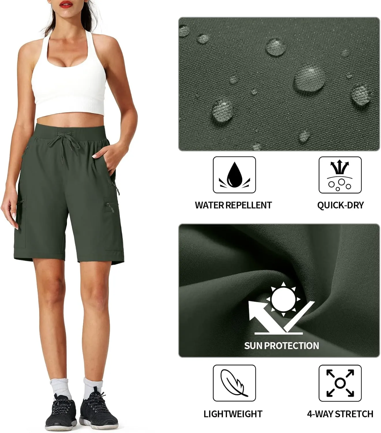 Ksmien Women's Hiking Cargo Shorts Quick Dry Lightweight Summer Shorts with Zipper Pockets for Travel Golf Camping