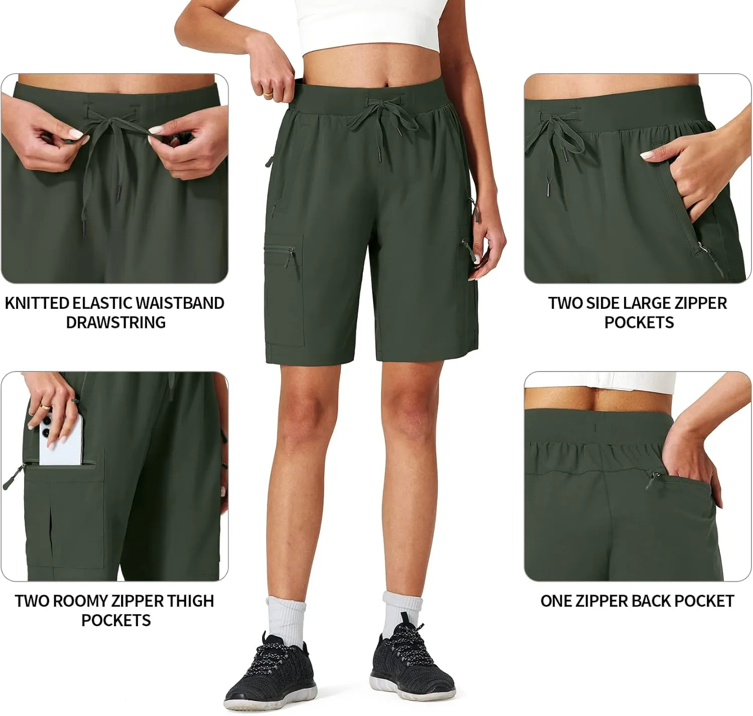 Ksmien Women's Hiking Cargo Shorts Quick Dry Lightweight Summer Shorts with Zipper Pockets for Travel Golf Camping