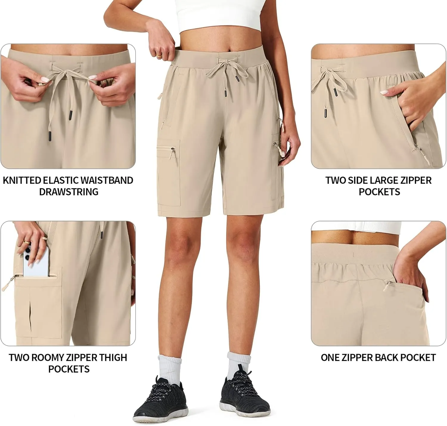 Ksmien Women's Hiking Cargo Shorts Quick Dry Lightweight Summer Shorts with Zipper Pockets for Travel Golf Camping