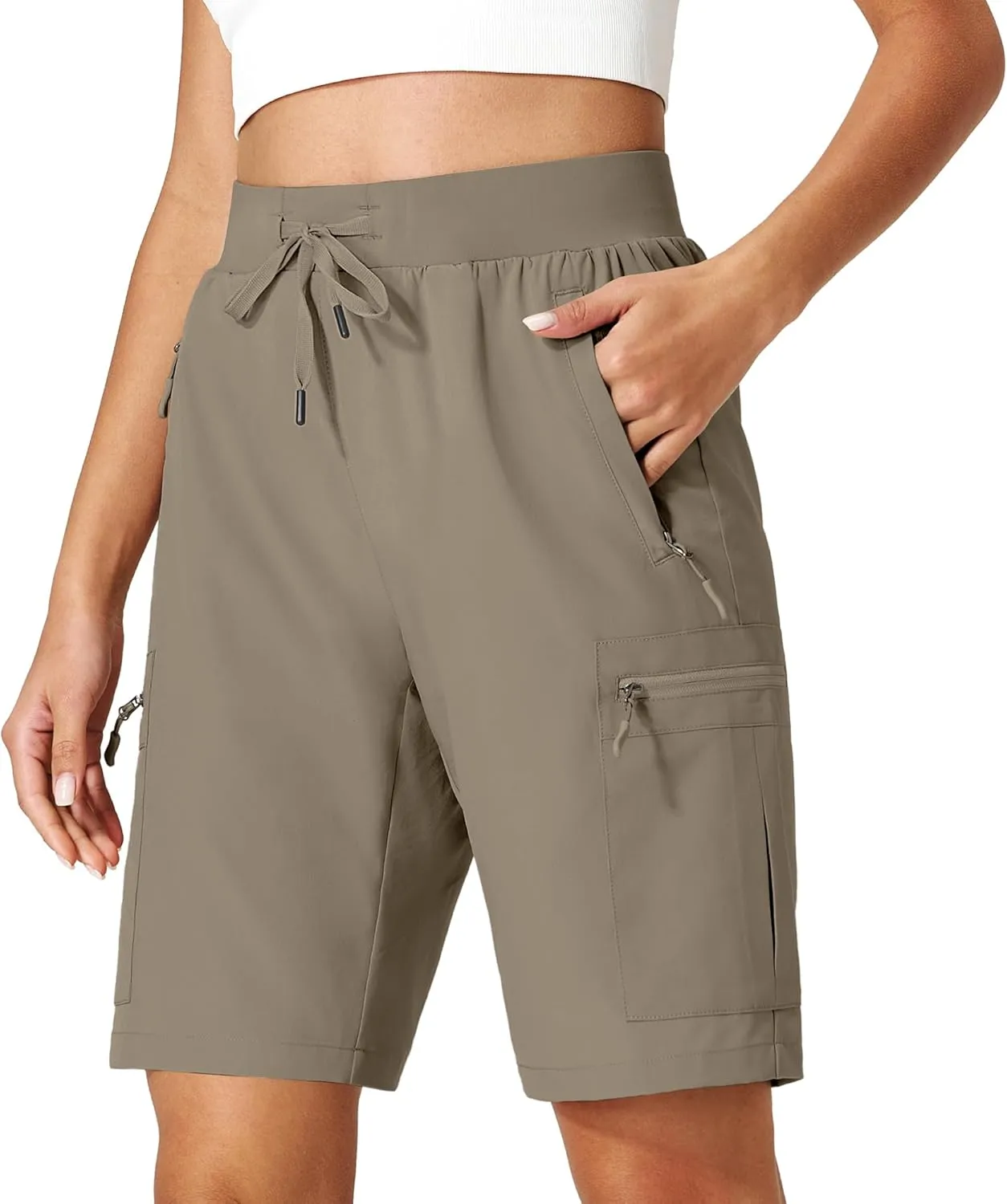 Ksmien Women's Hiking Cargo Shorts Quick Dry Lightweight Summer Shorts with Zipper Pockets for Travel Golf Camping