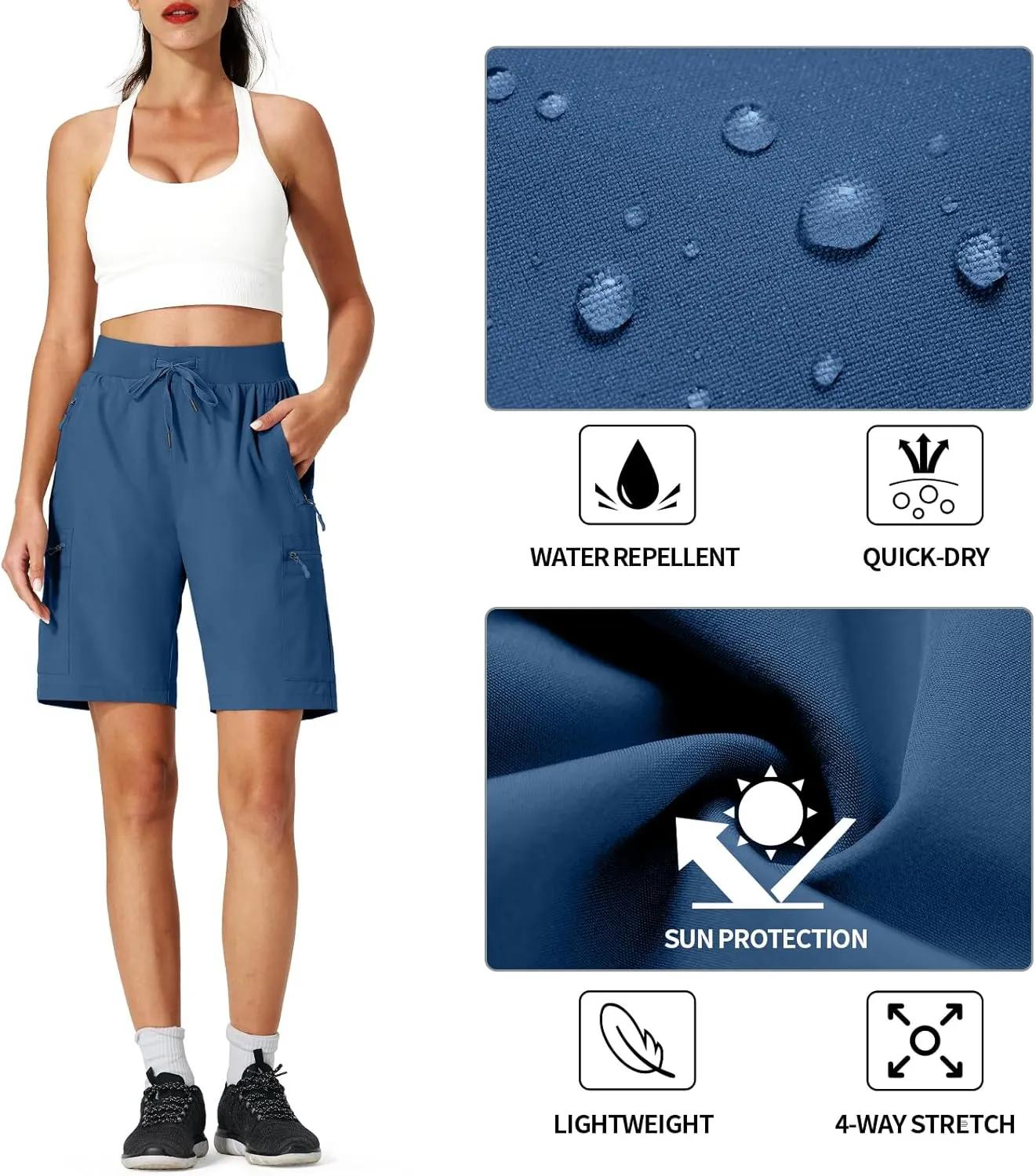 Ksmien Women's Hiking Cargo Shorts Quick Dry Lightweight Summer Shorts with Zipper Pockets for Travel Golf Camping