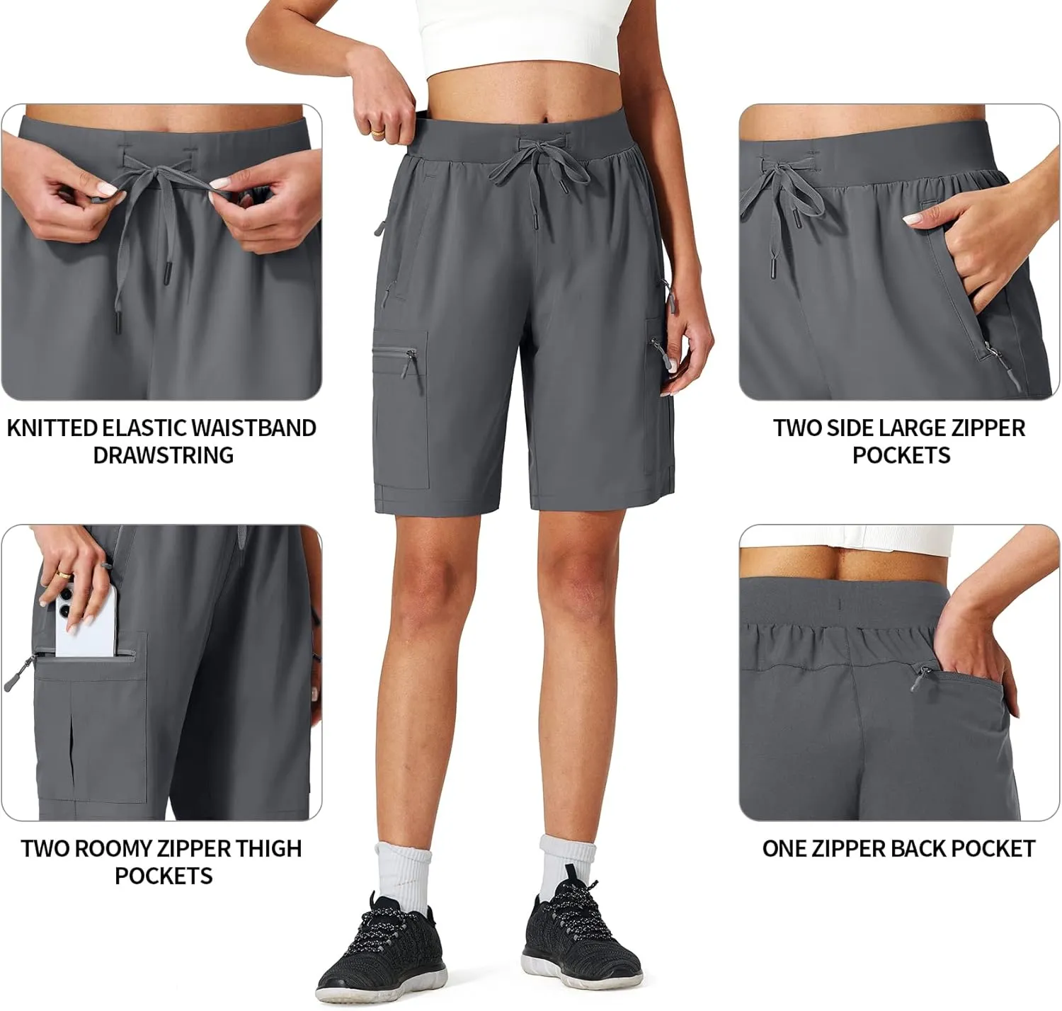 Ksmien Women's Hiking Cargo Shorts Quick Dry Lightweight Summer Shorts with Zipper Pockets for Travel Golf Camping