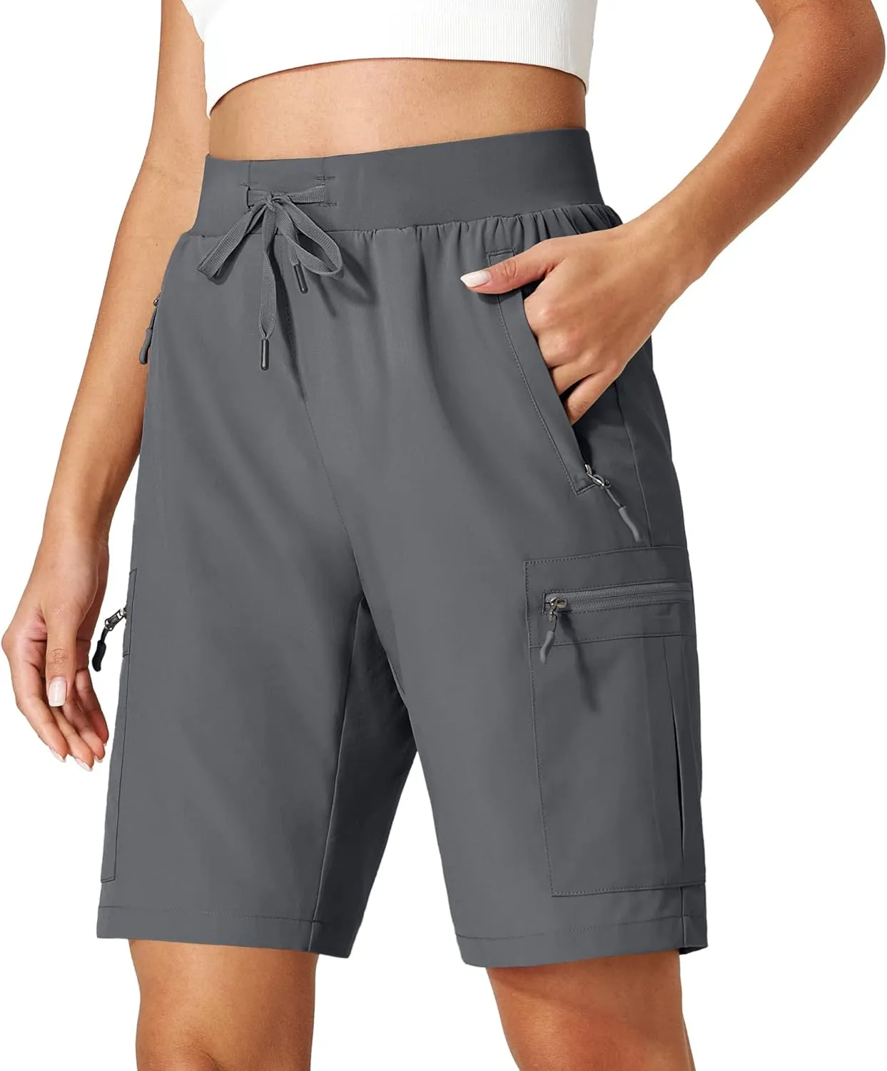Ksmien Women's Hiking Cargo Shorts Quick Dry Lightweight Summer Shorts with Zipper Pockets for Travel Golf Camping