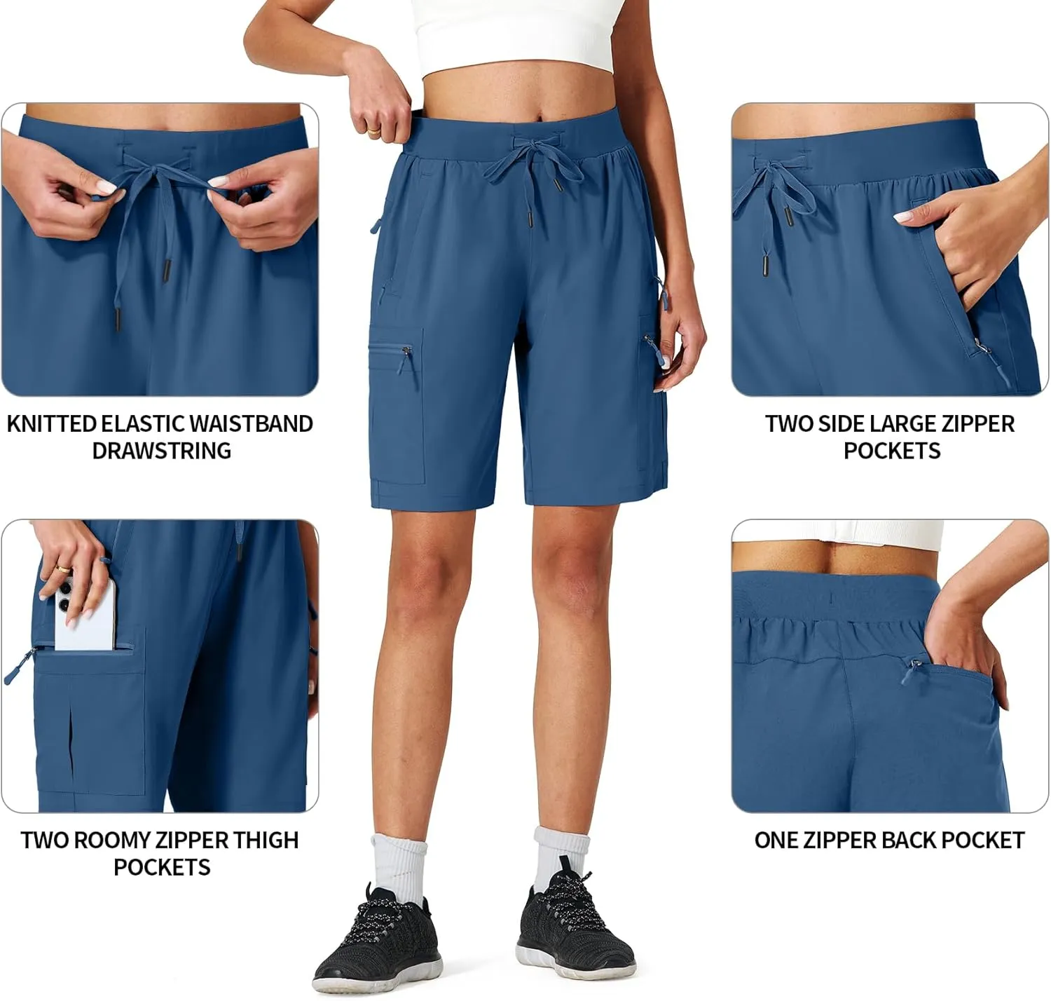 Ksmien Women's Hiking Cargo Shorts Quick Dry Lightweight Summer Shorts with Zipper Pockets for Travel Golf Camping
