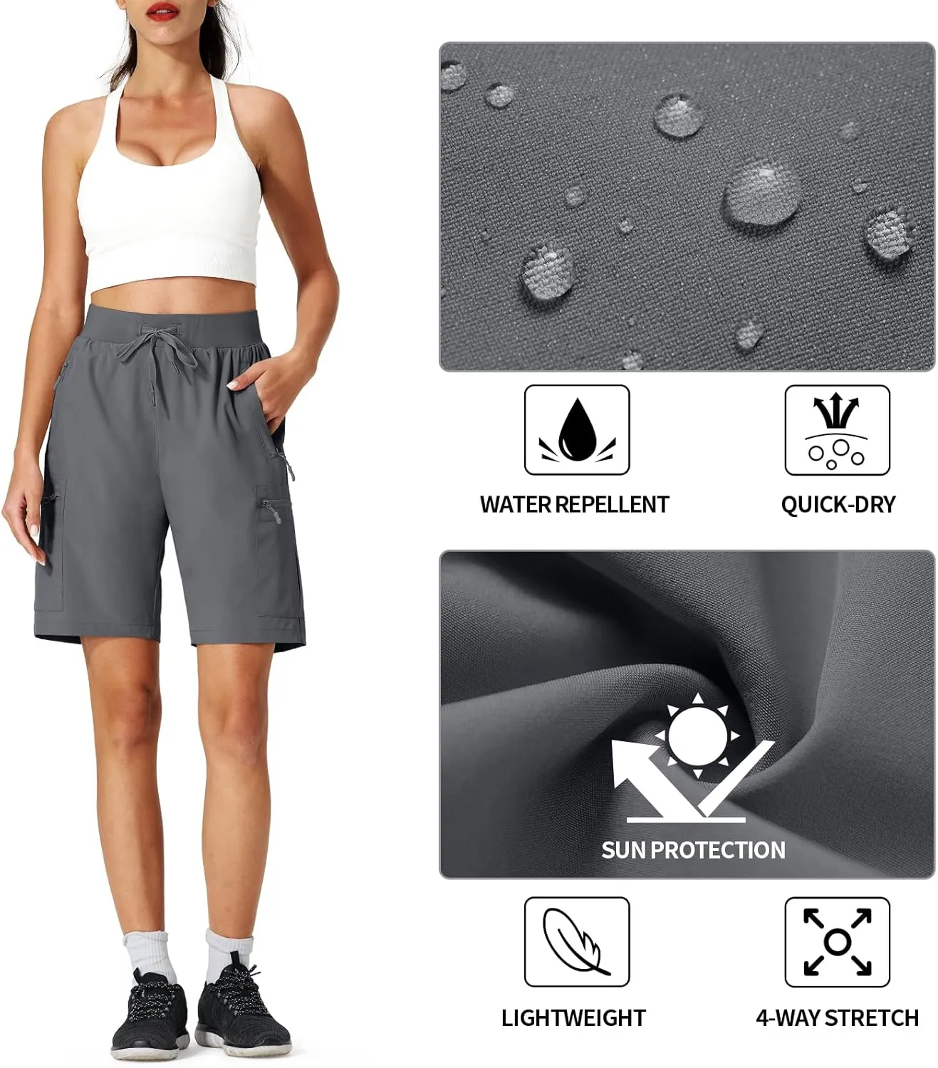 Ksmien Women's Hiking Cargo Shorts Quick Dry Lightweight Summer Shorts with Zipper Pockets for Travel Golf Camping