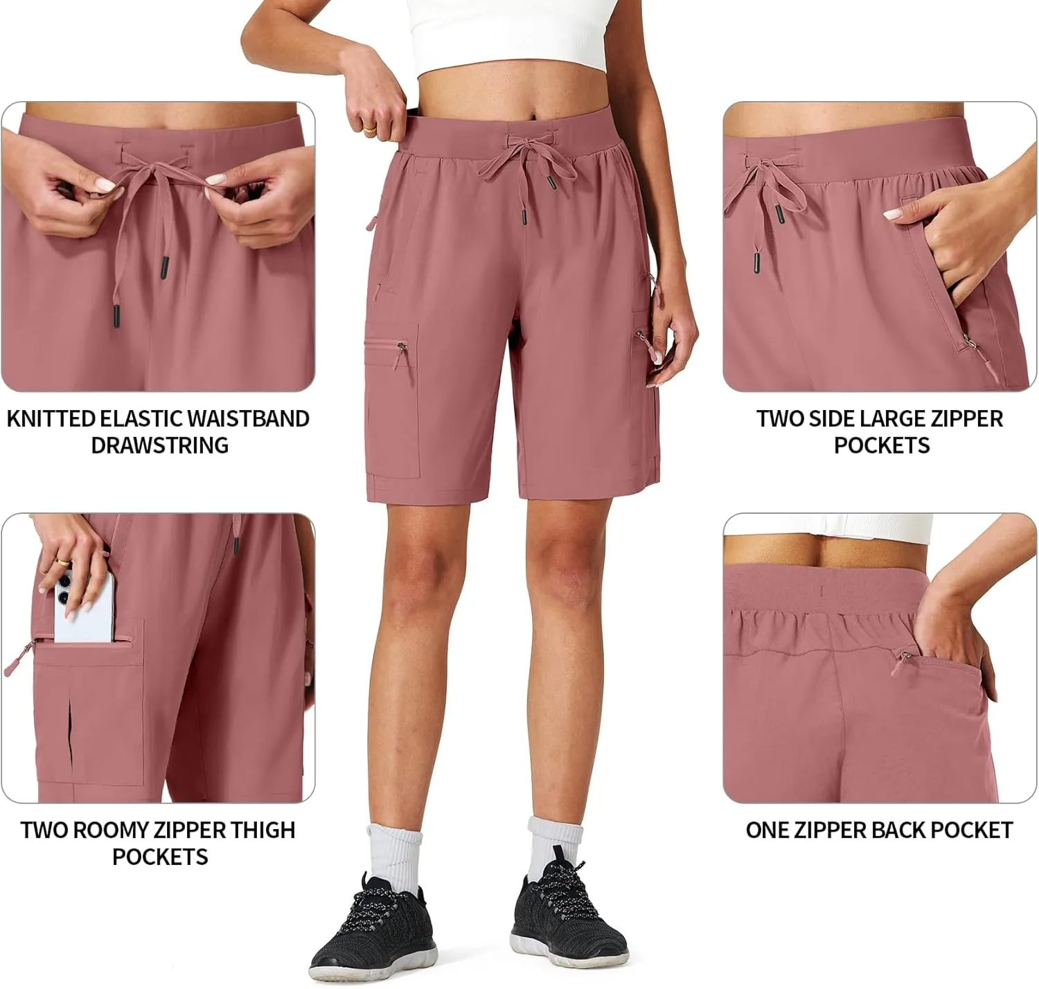 Ksmien Women's Hiking Cargo Shorts Quick Dry Lightweight Summer Shorts with Zipper Pockets for Travel Golf Camping