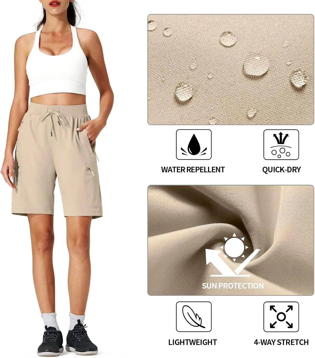 Ksmien Women's Hiking Cargo Shorts Quick Dry Lightweight Summer Shorts with Zipper Pockets for Travel Golf Camping