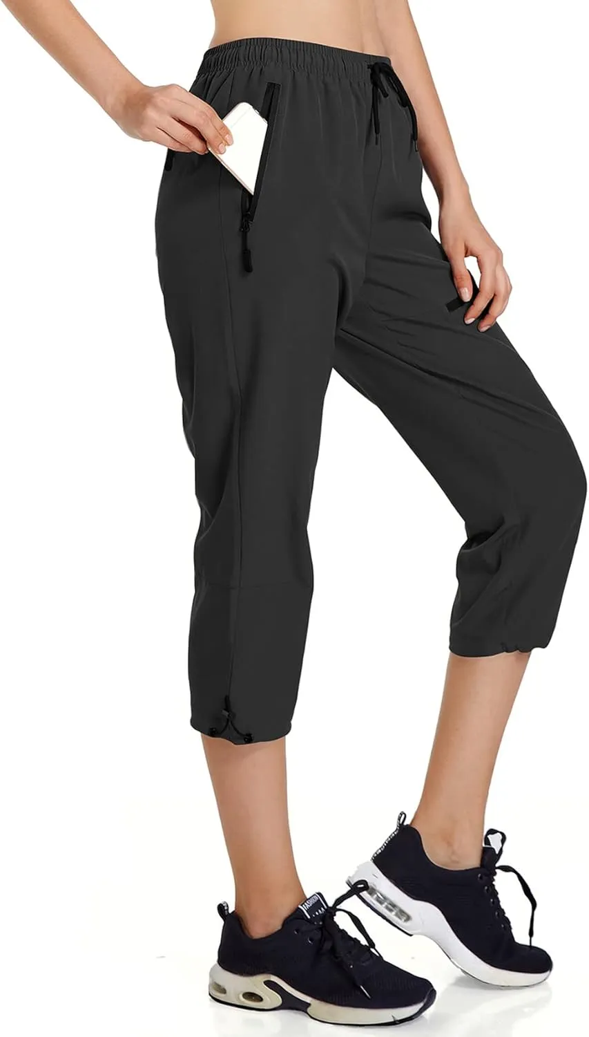 Ksmien Women's Lightweight Hiking Capri Pants Quick Dry Workout Cargo Capris Water Resistant UPF 50  Zipped Pockets