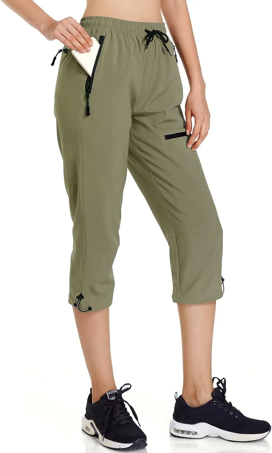 Ksmien Women's Lightweight Hiking Capri Pants Quick Dry Workout Cargo Capris Water Resistant UPF 50  Zipped Pockets