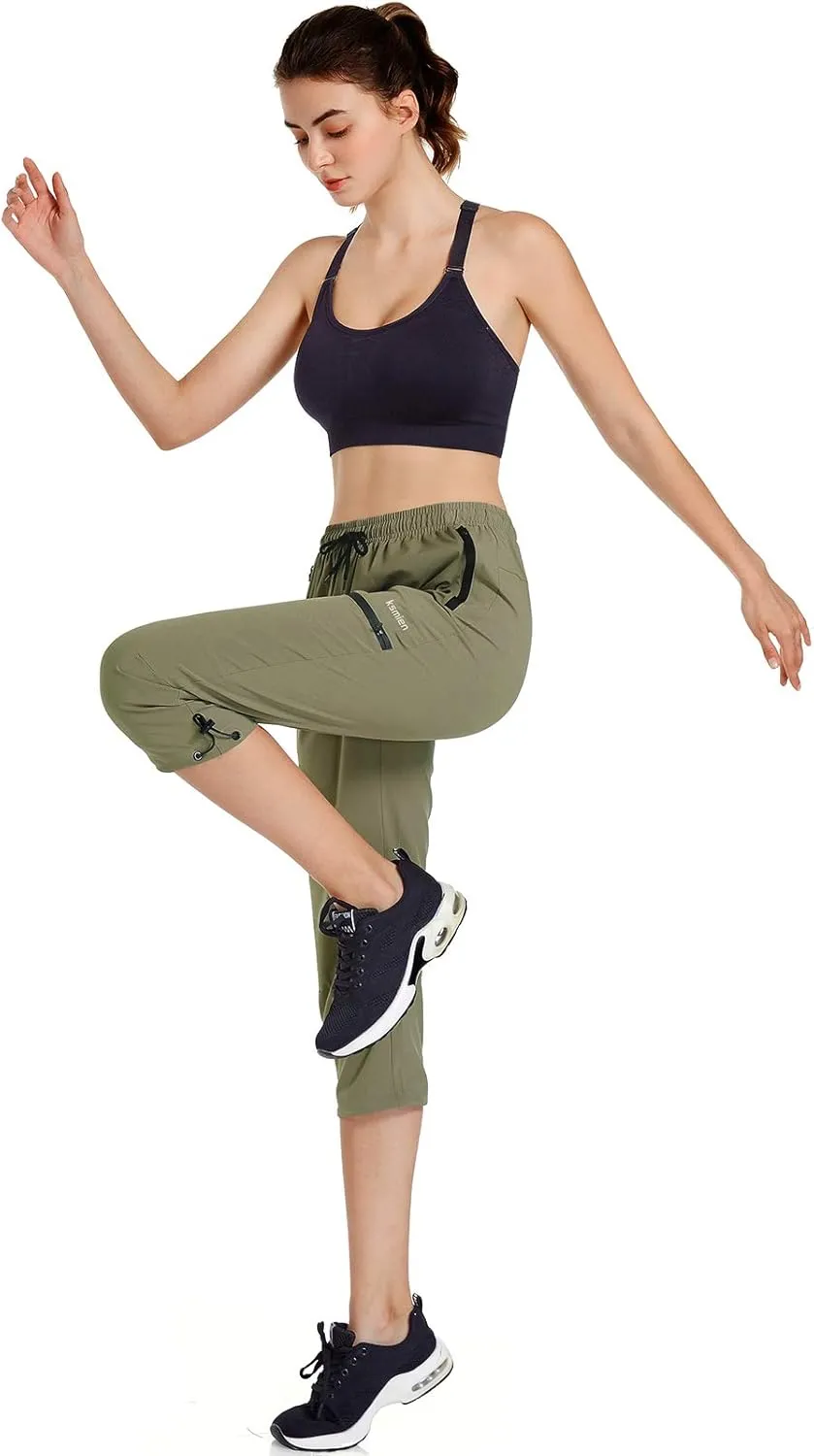 Ksmien Women's Lightweight Hiking Capri Pants Quick Dry Workout Cargo Capris Water Resistant UPF 50  Zipped Pockets